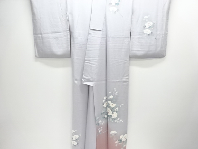  手描き友禅　椿模様刺繍訪問着